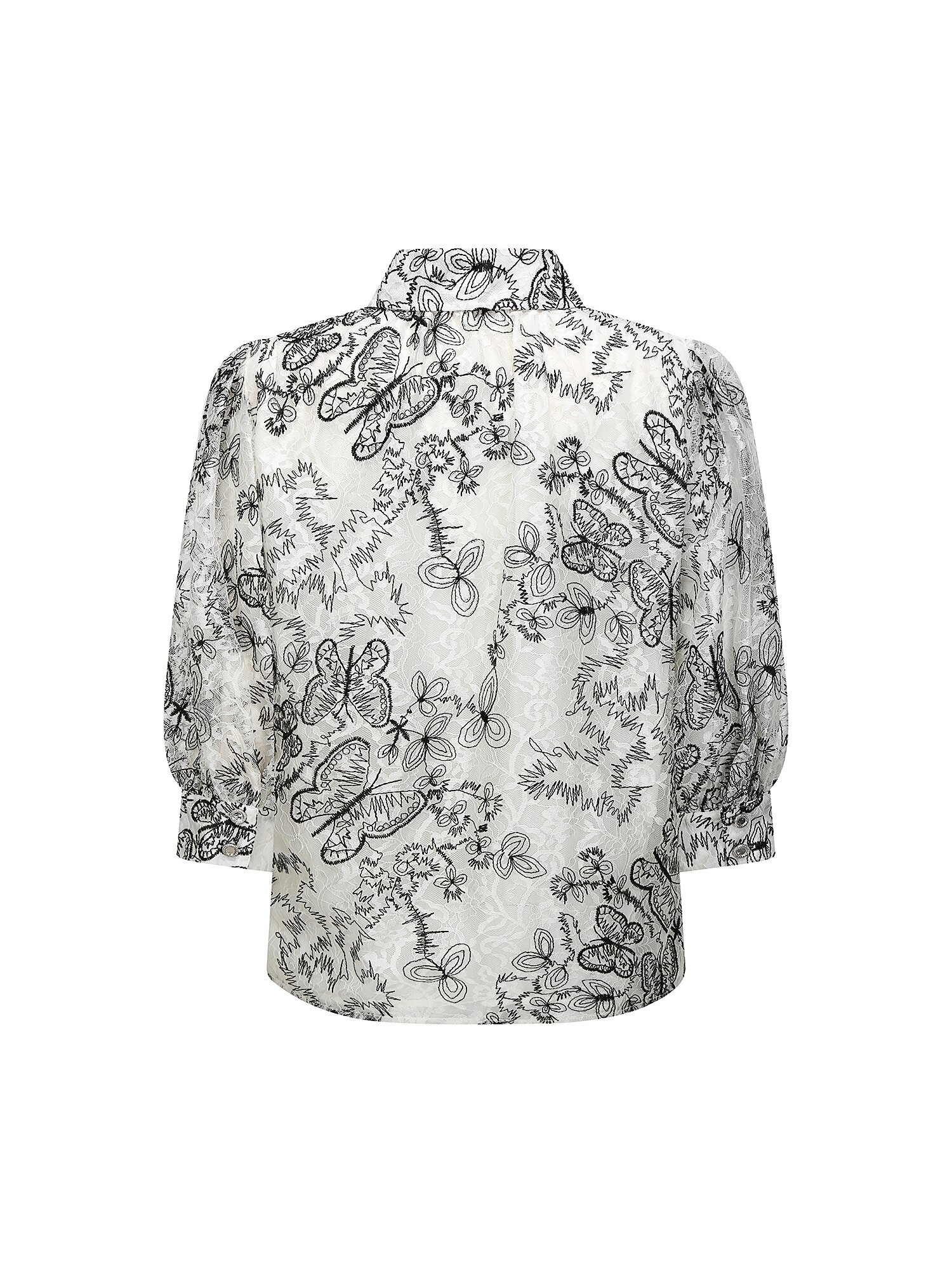 레이스 볼륨 슬리브 블라우스 (IVORY)