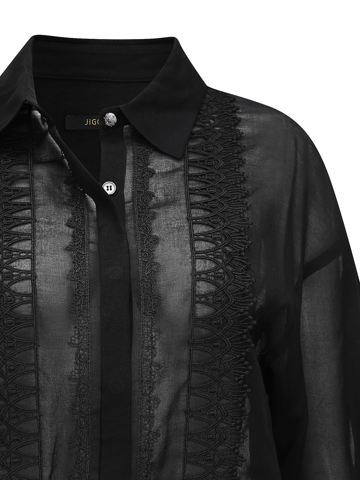 시스루 레이스 크롭 블라우스 (BLACK)