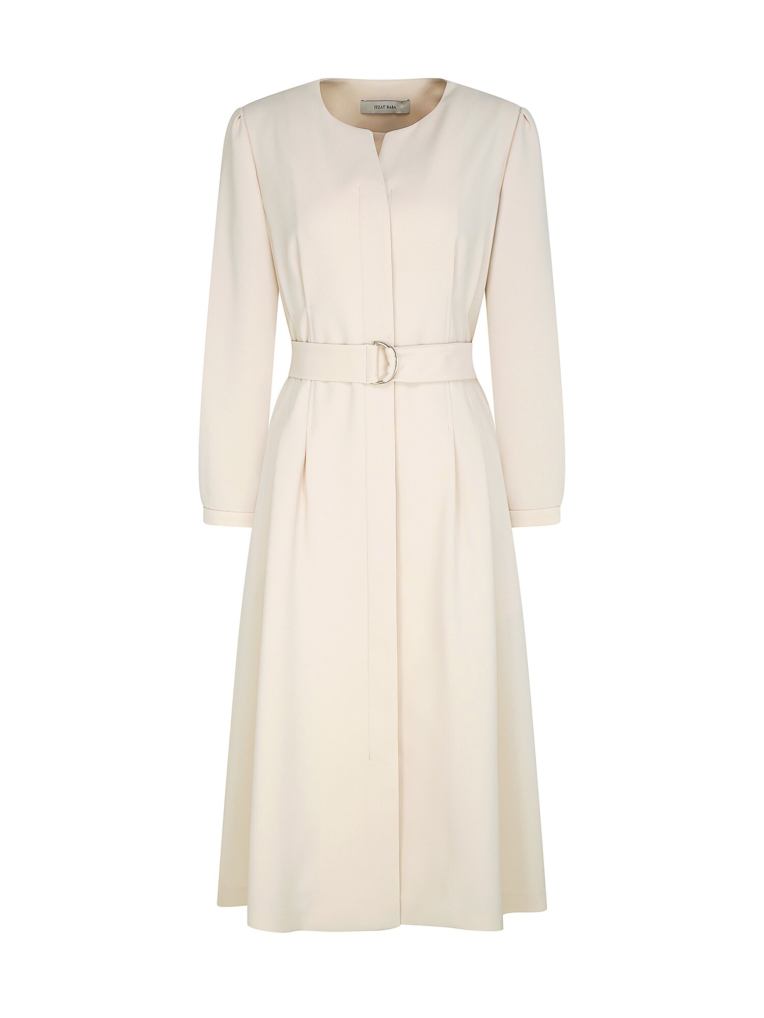 벨티드 슬릿넥 집업 플레어 원피스 (IVORY)