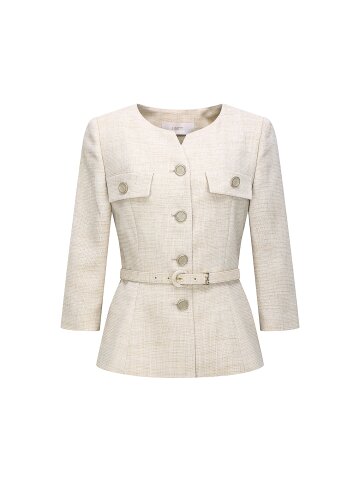 플랩 장식 슬릿 라운드넥 재킷 