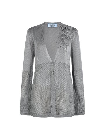 플라워 네트 브이넥 롱 가디건 