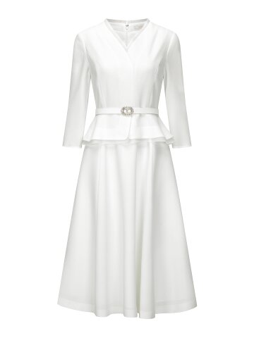 브이넥 페플럼 재킷 플레어 원피스 