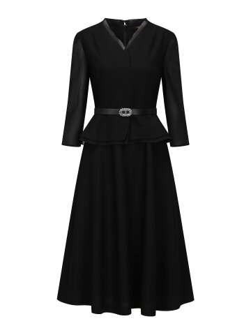 브이넥 페플럼 재킷 플레어 원피스 