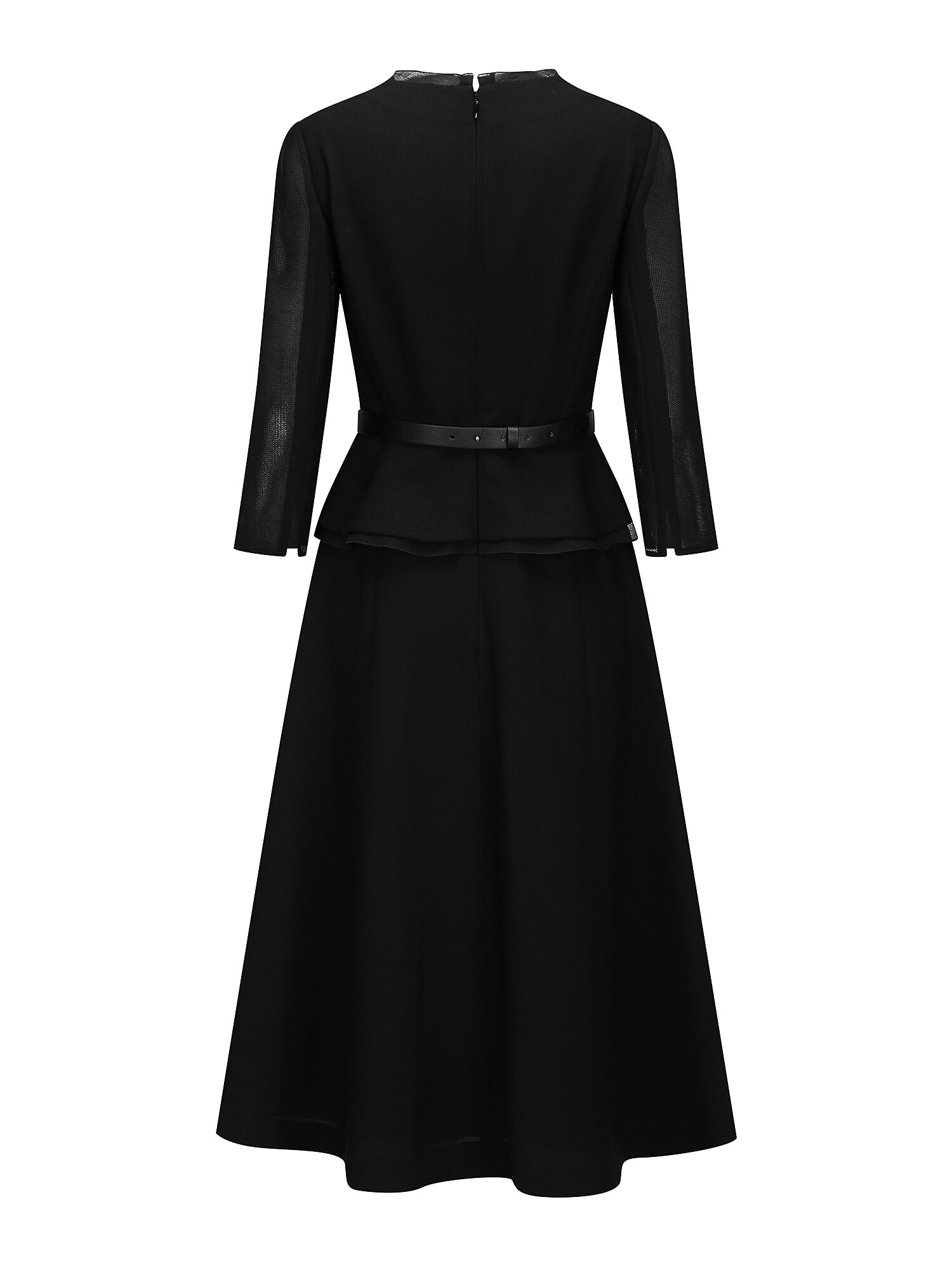 브이넥 페플럼 재킷 플레어 원피스 (BLACK)