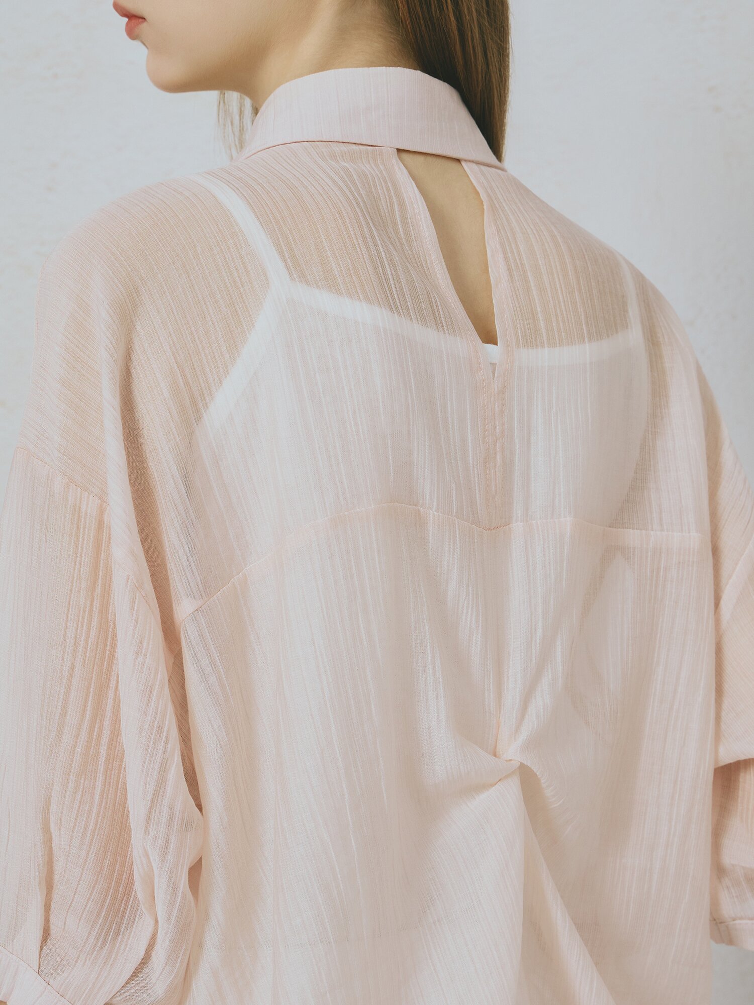 크링클 셔츠 칼라 블라우스 (PINK)