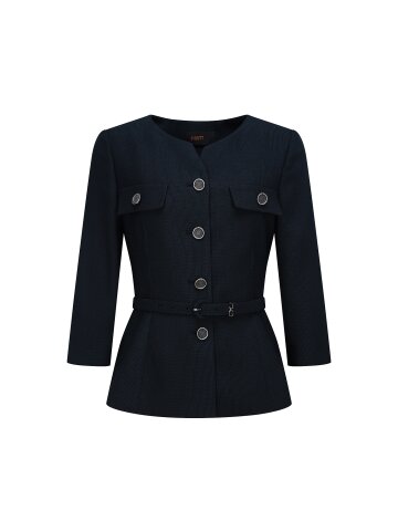 플랩 장식 슬릿 라운드넥 재킷 