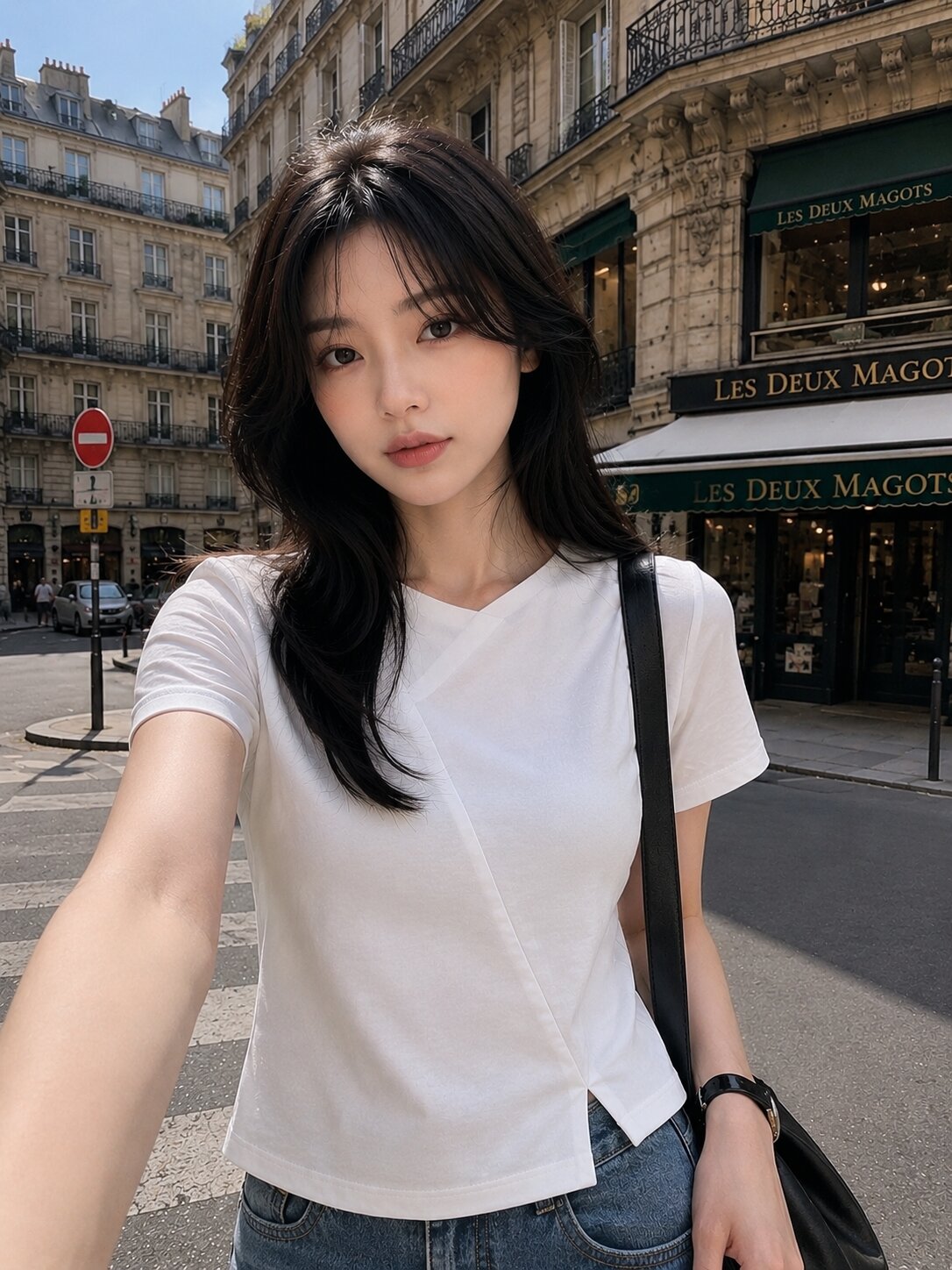 사선 라인 슬릿 티셔츠 (WHITE)