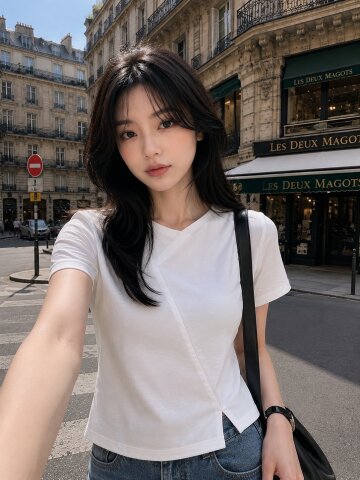 사선 라인 슬릿 티셔츠 (WHITE)