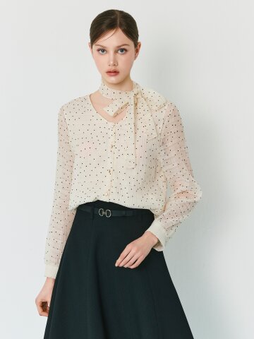 타이 도트 브이넥 블라우스 
