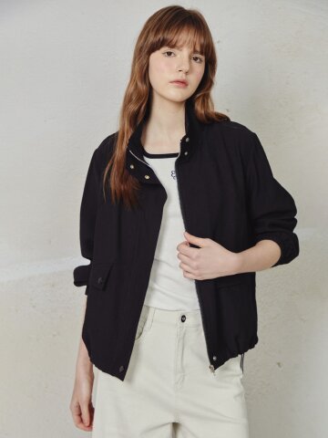 하이넥 집업 스트링 점퍼 