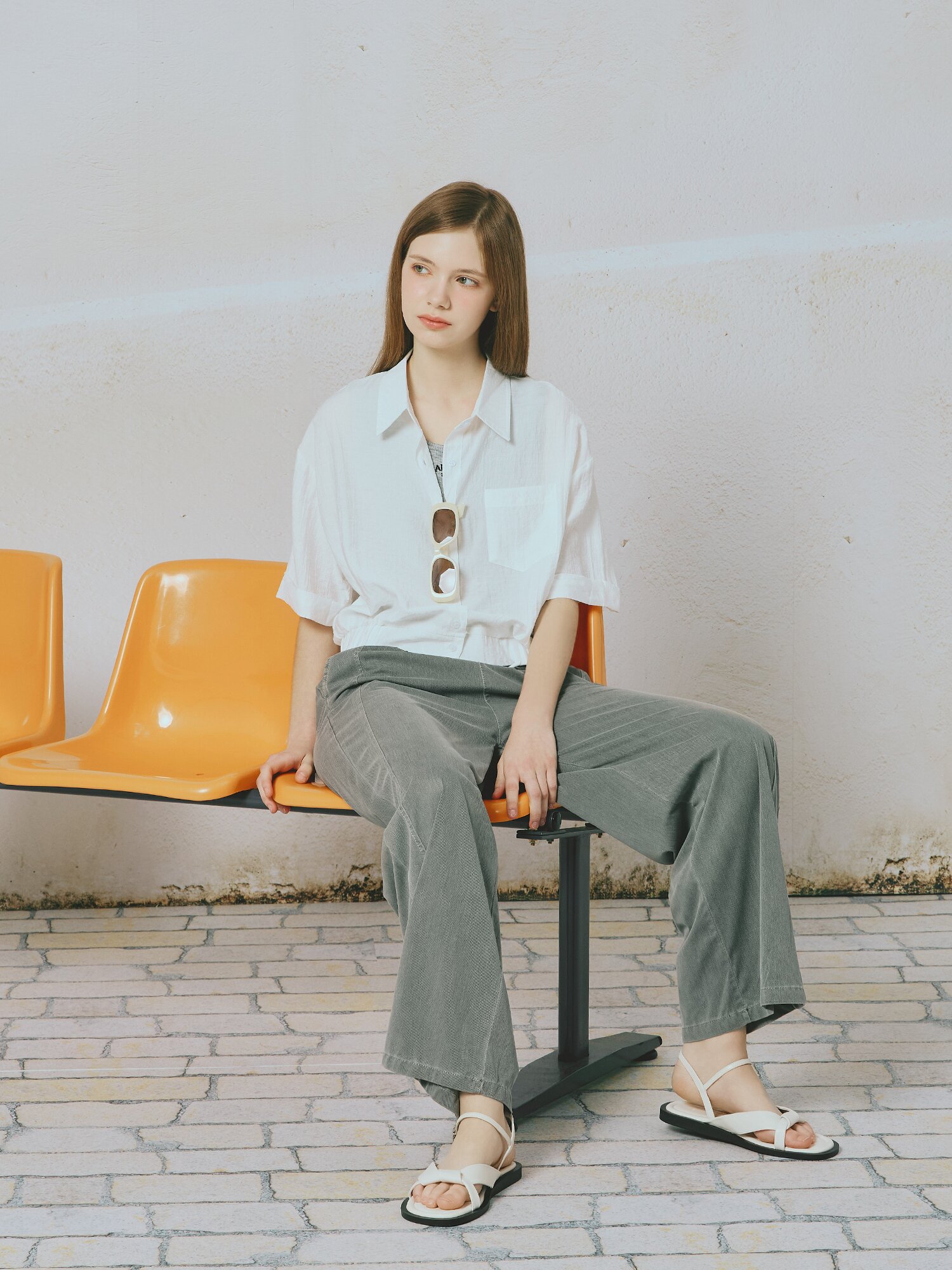 밴딩 스트링 와이드핏 팬츠 (DARK GREY)