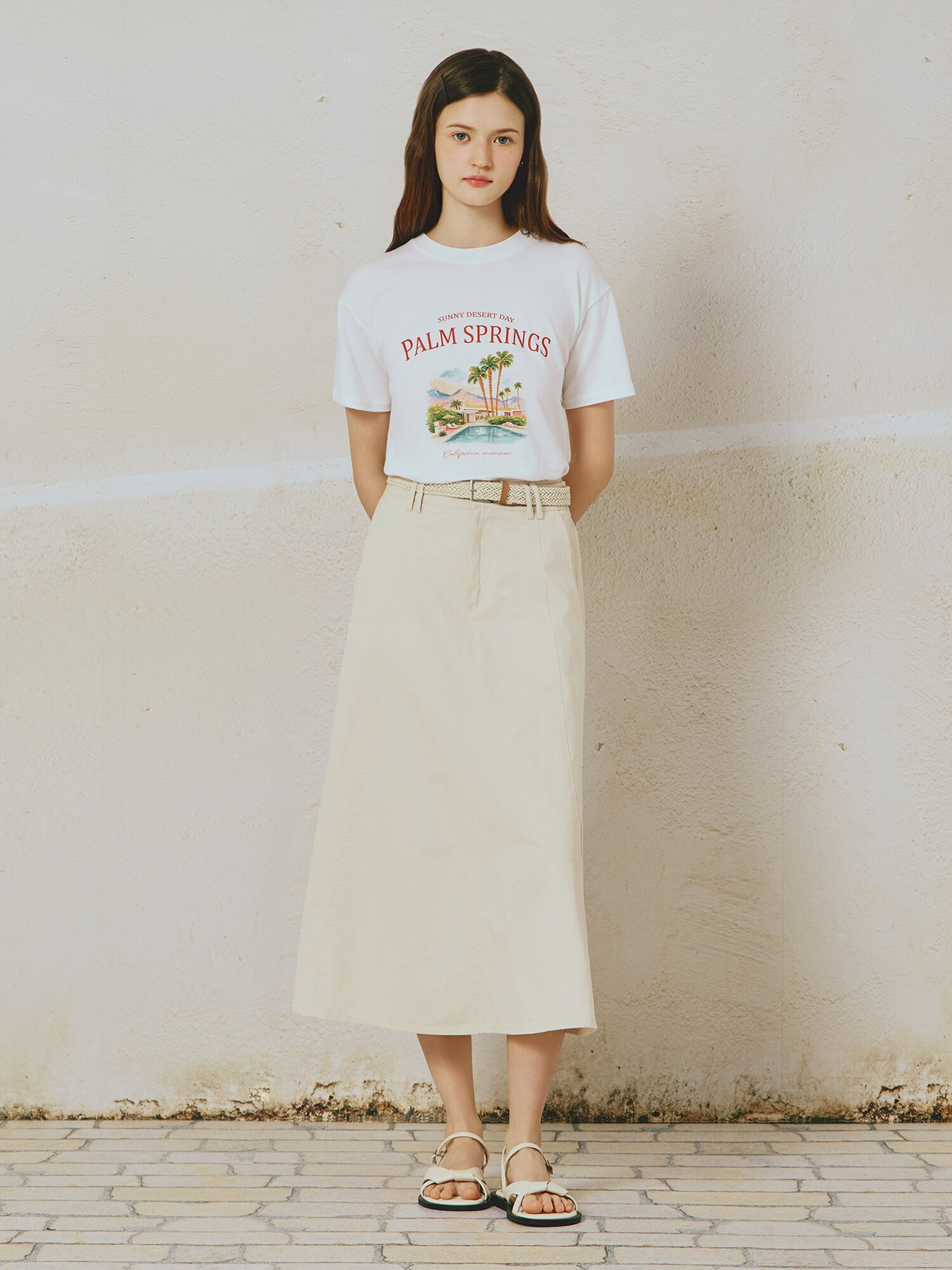 위빙 벨티드 롱 스커트 (BEIGE)