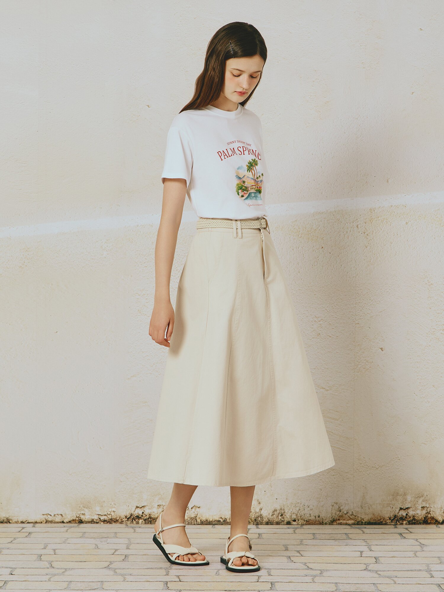 위빙 벨티드 롱 스커트 (BEIGE)