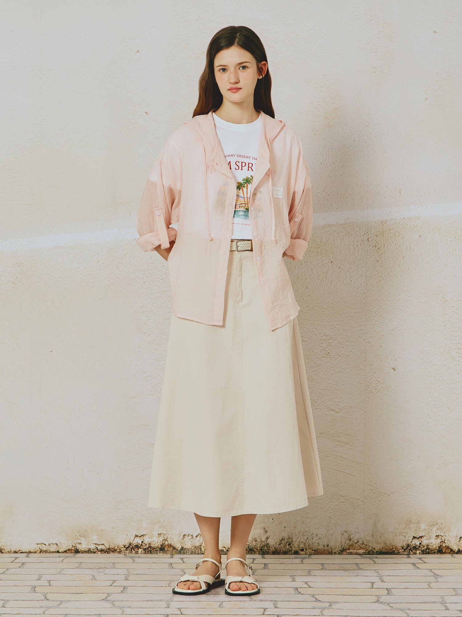 위빙 벨티드 롱 스커트 (BEIGE)