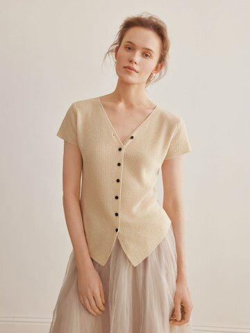 YY_V-neck short-sleeve cardigan