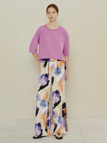 아트 프린트 드로스트링 와이드 슬랙스 (PRINT PURPLE)