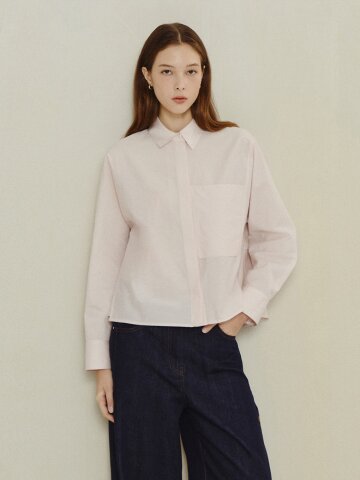 미니멀 패널 코튼 크롭 셔츠 (LIGHT PINK)