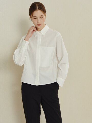 미니멀 패널 코튼 크롭 셔츠 (WHITE)