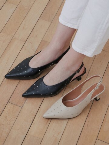 ljh135-7 Pointed Stud Slingback Heels - 2 Colors