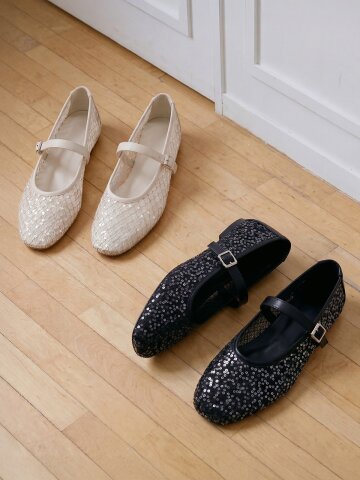 ljh138-7 Sequin Mesh Mary Jane Flats - 2 Colors