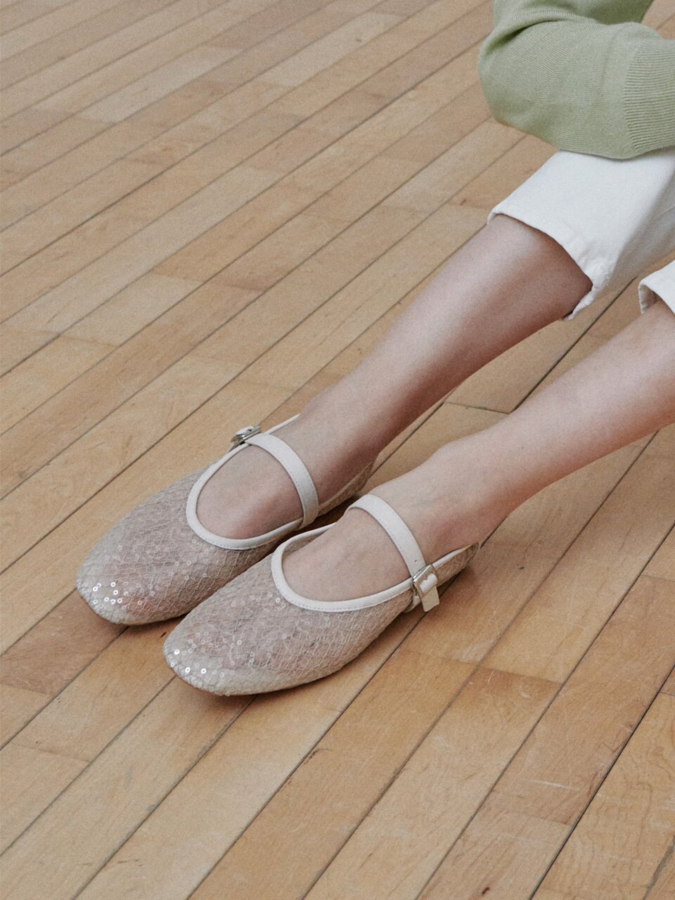 ljh138-7 Sequin Mesh Mary Jane Flats - 2 Colors