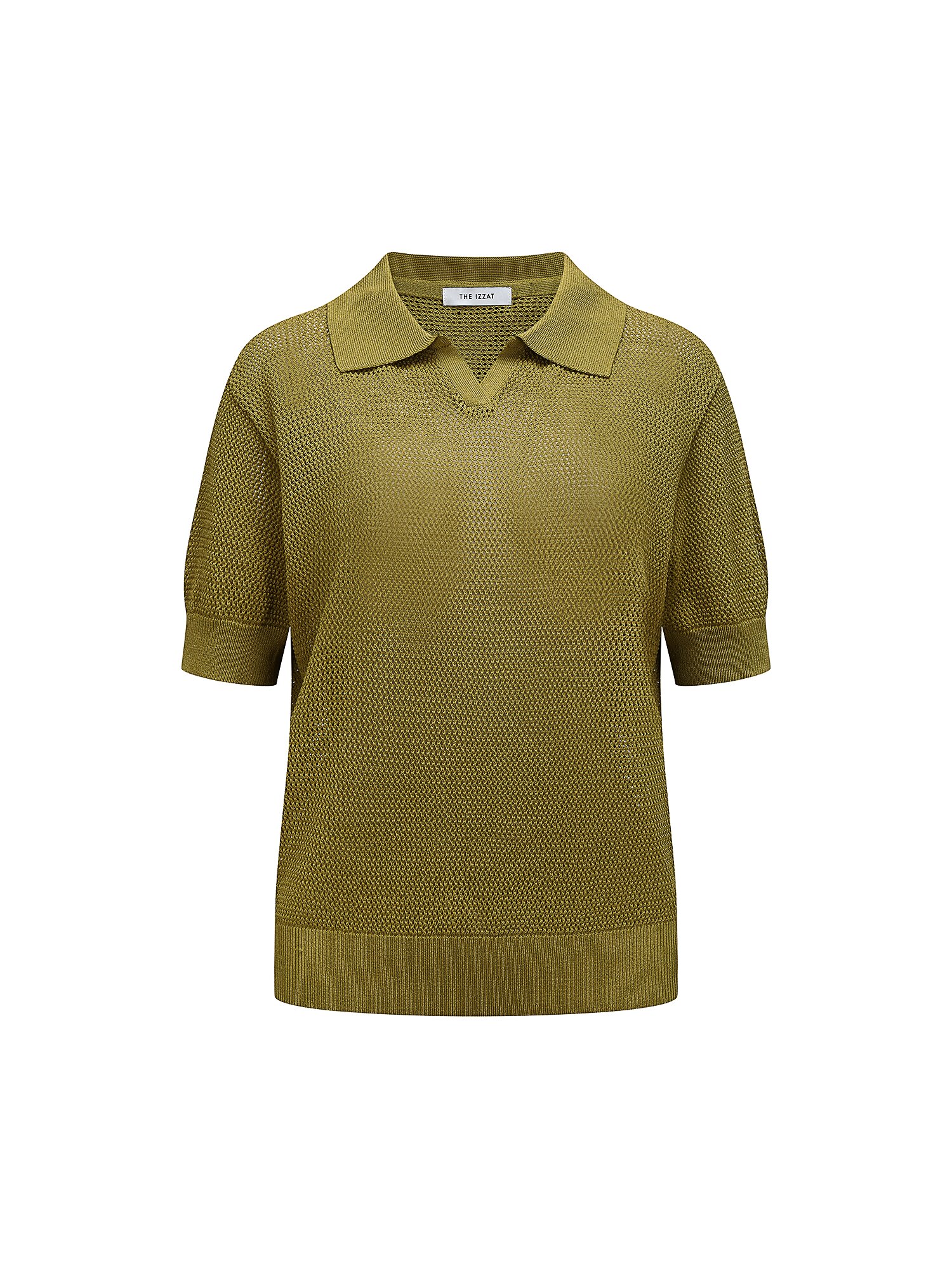 메시 오픈 칼라 풀오버 니트 (OLIVE)