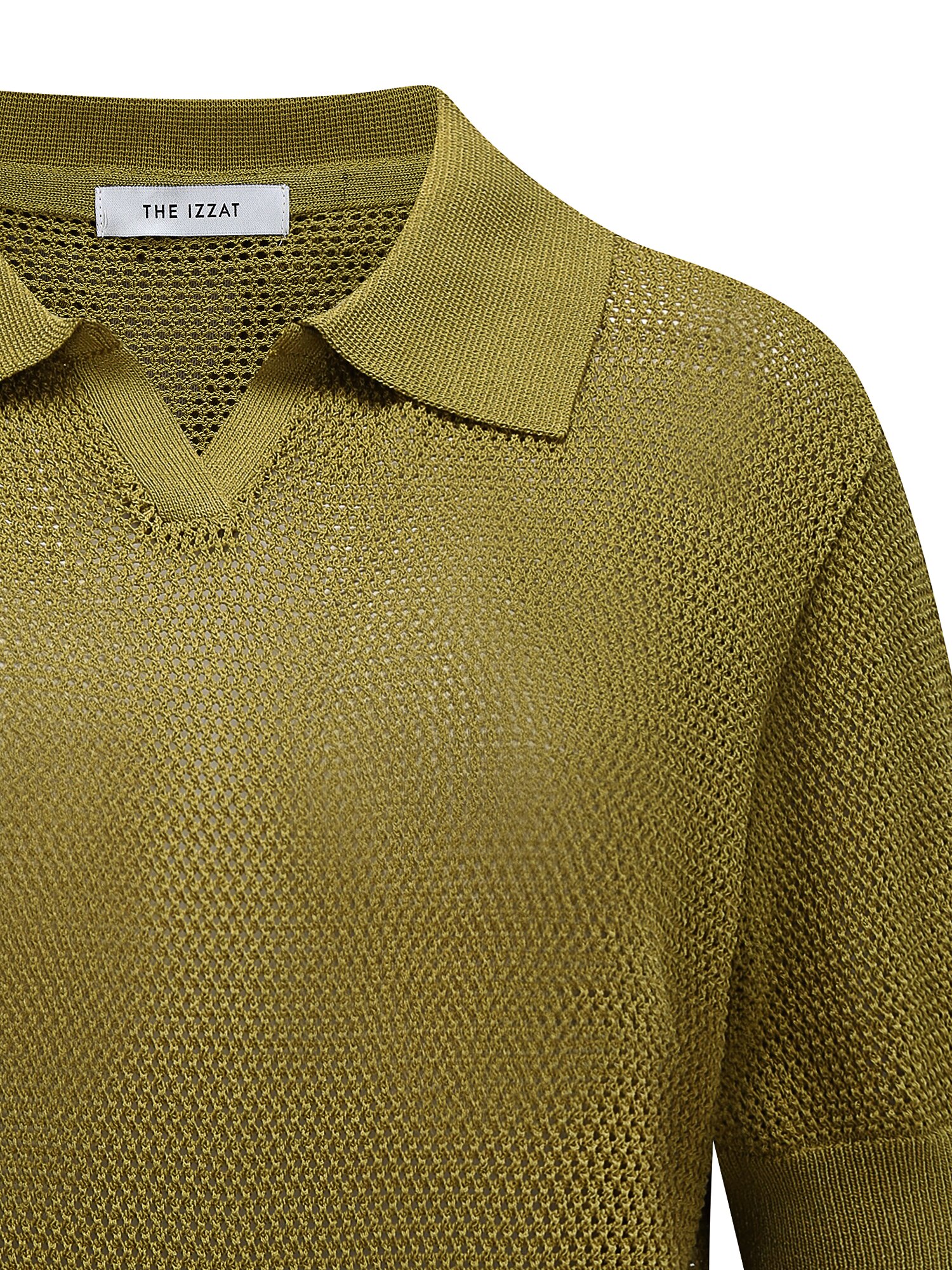 메시 오픈 칼라 풀오버 니트 (OLIVE)