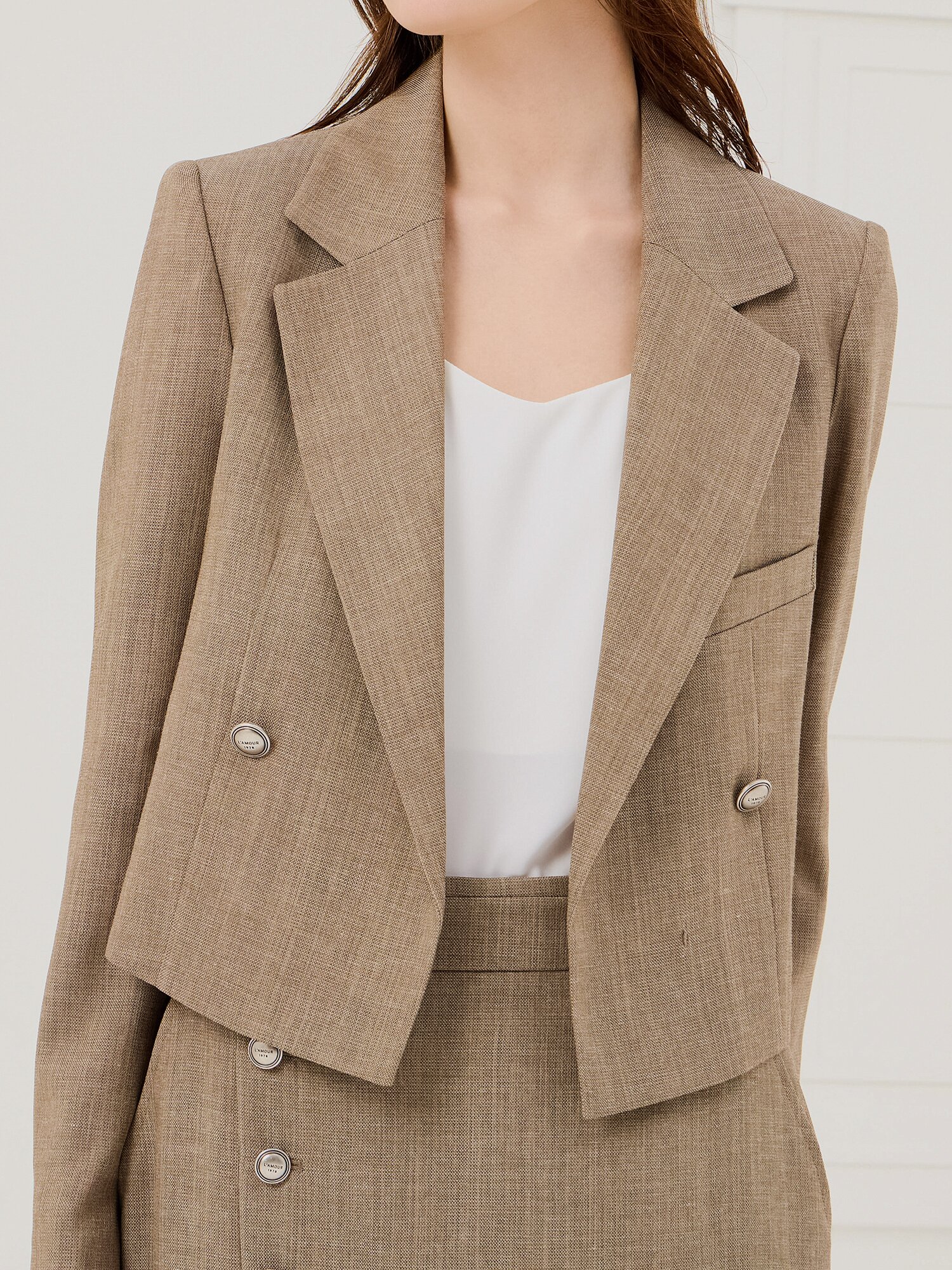 린넨 테일러드 더블 크롭 재킷 (DARK BEIGE)