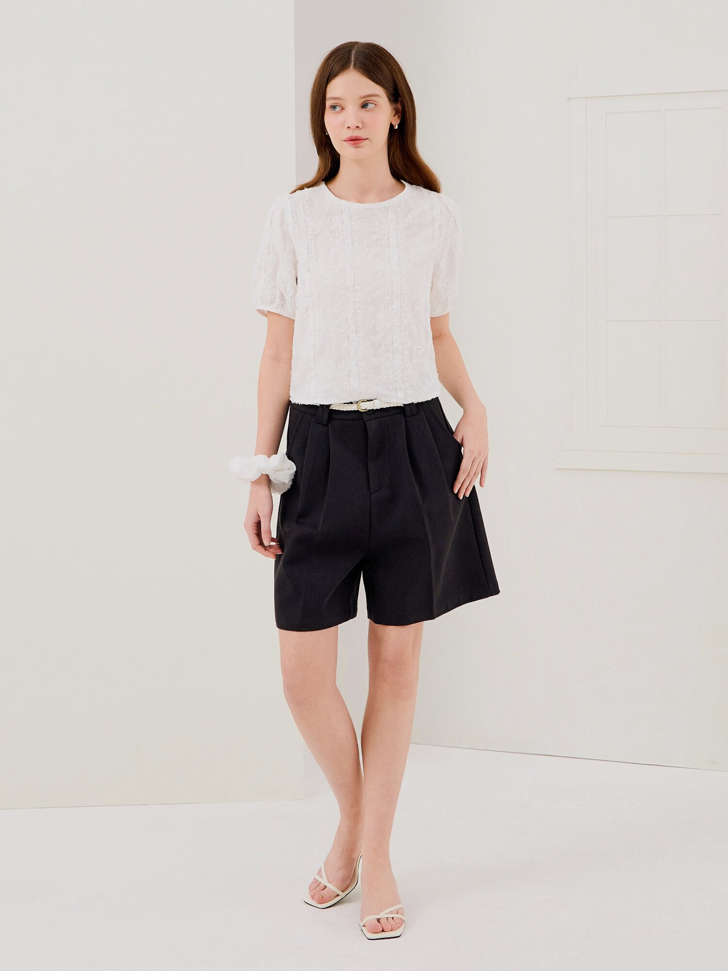 퍼프 블라우스 +스크런치 세트 (WHITE)