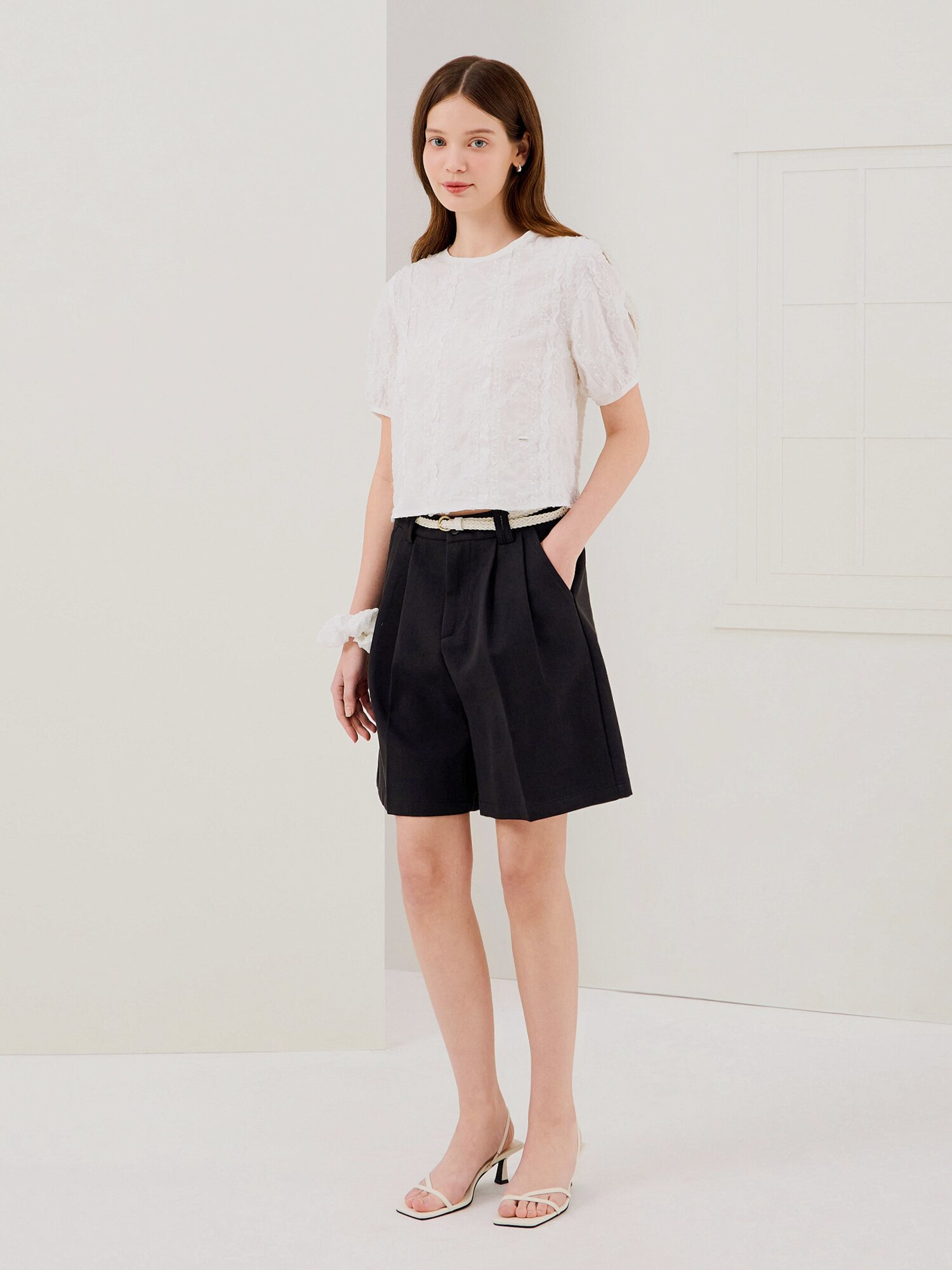 퍼프 블라우스 +스크런치 세트 (WHITE)