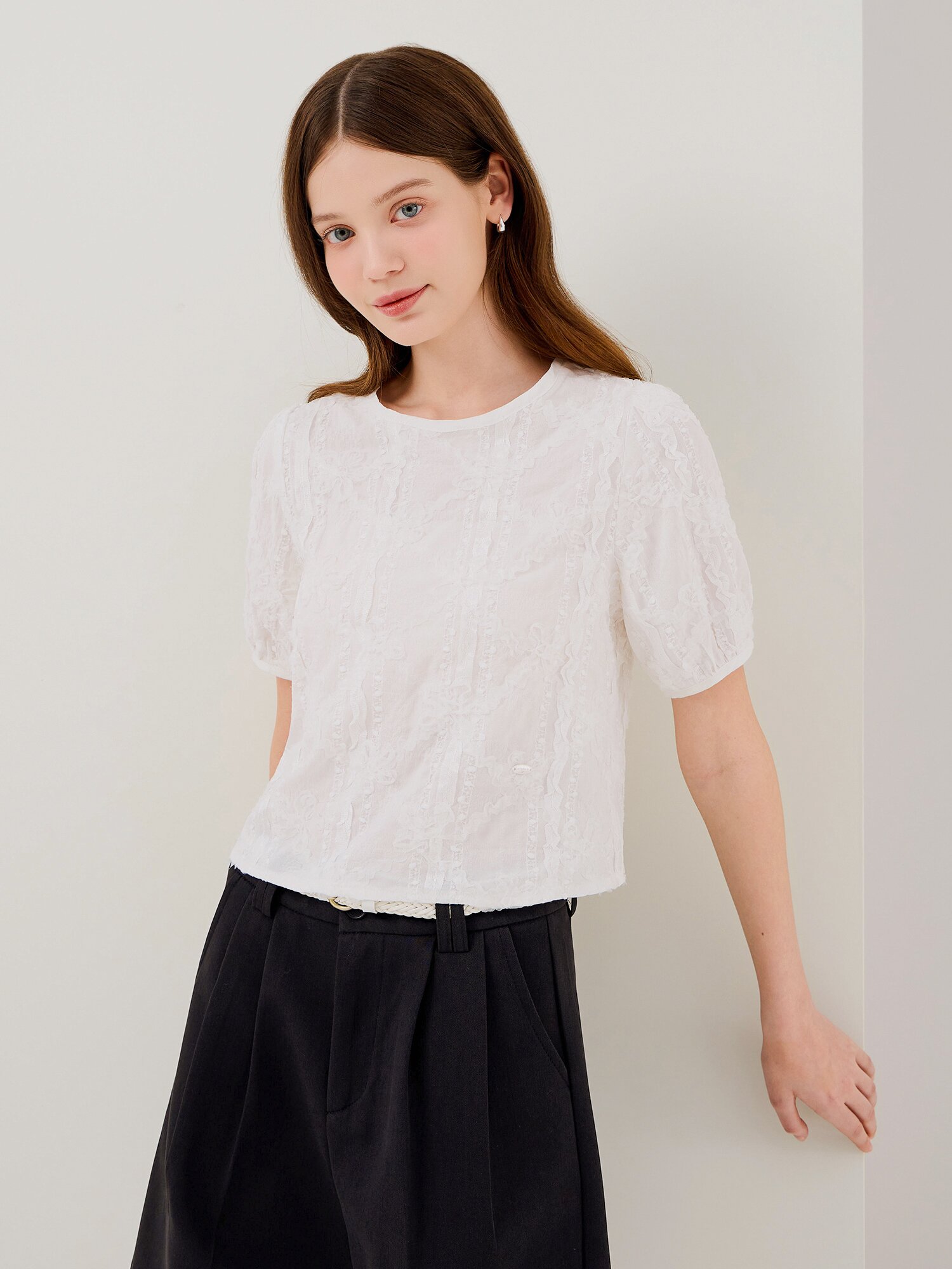 퍼프 블라우스 +스크런치 세트 (WHITE)