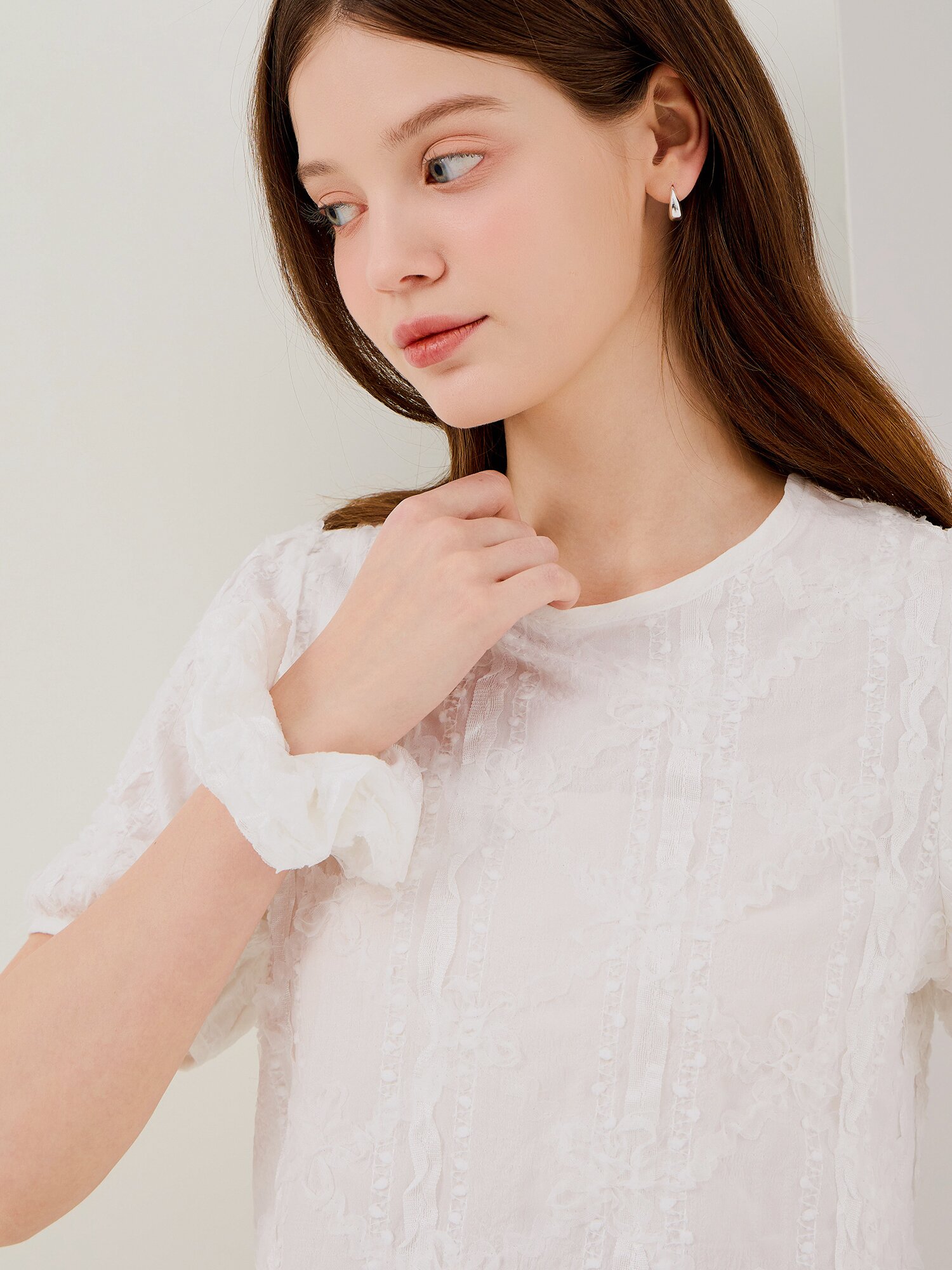 퍼프 블라우스 +스크런치 세트 (WHITE)