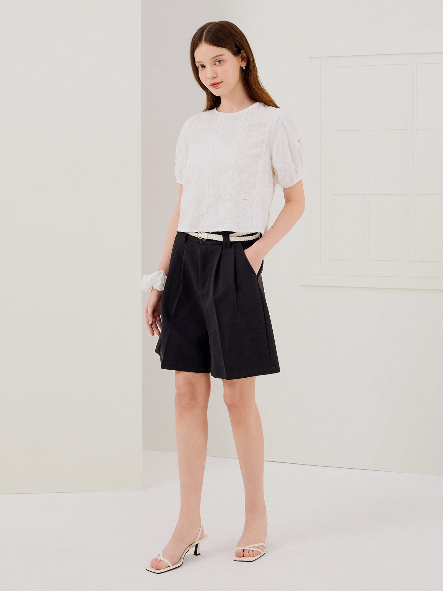 퍼프 블라우스 +스크런치 세트 (WHITE)