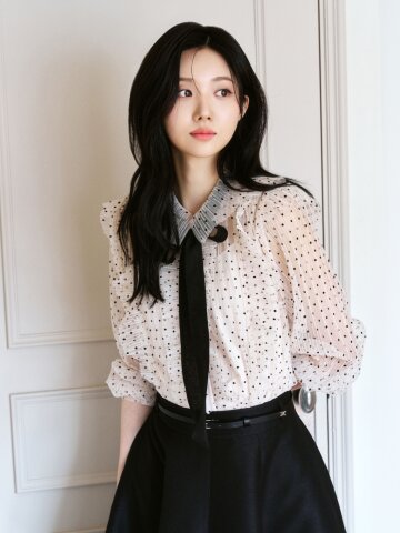 타이 도트 튤 블라우스 +이너 세트 