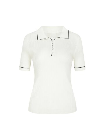 배색 버튼 칼라 풀오버 니트 