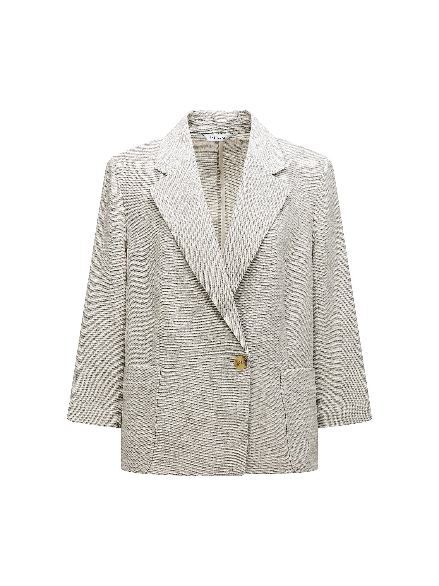 잔조직 포켓 7부 원버튼 재킷 (MELANGE BEIGE)