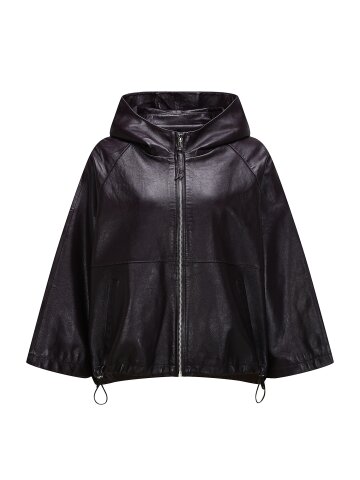 레더 스트링 후드 집업 점퍼 