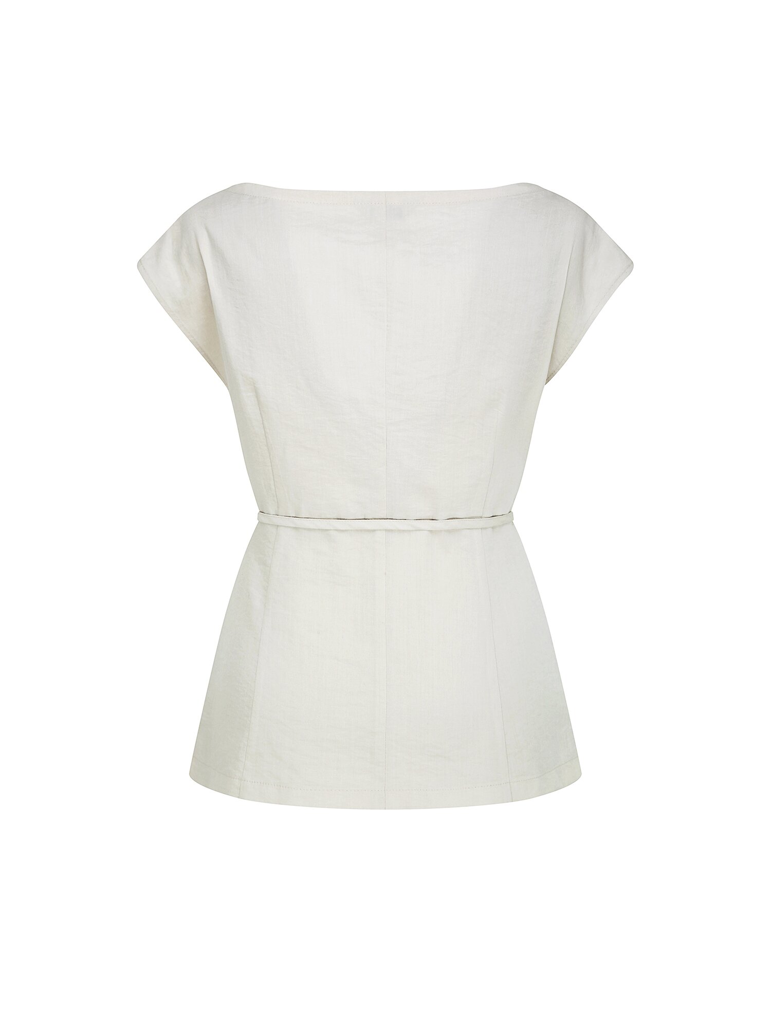 코튼 벨티드 캡 슬리브 블라우스 (LIGHT BEIGE)