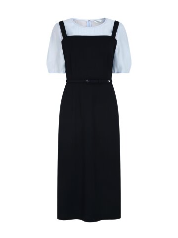 배색 뷔스티에 H라인 원피스 