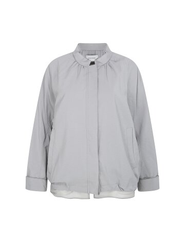 실크 배색 프릴 하이넥 집업 점퍼 