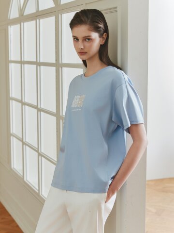 루즈핏 코튼 자수 티셔츠 