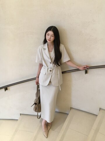 린넨 벨티드 H라인 스커트 