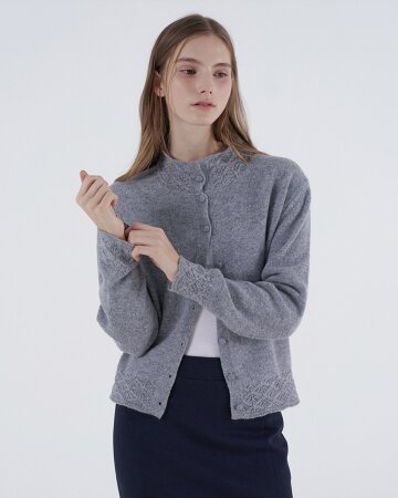 텍스처  울 100 니트 가디건 - 그레이