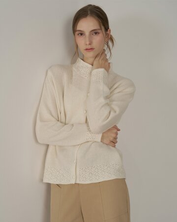 텍스처  울 100 니트 가디건 - 아이보리