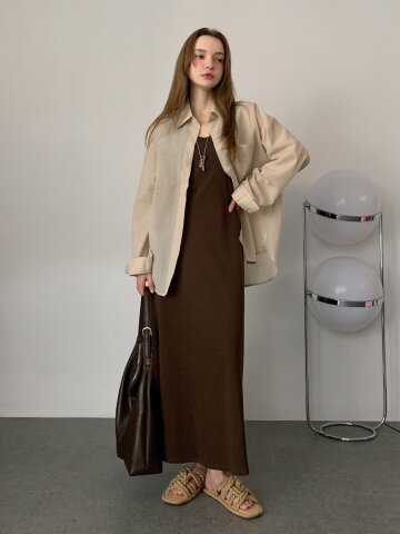 [SET] 세미 시스루 셔츠 + 롱 원피스 투피스 셋업 (3colors)