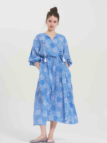 Siena Paisley Bloom Boho Dress - BLUE