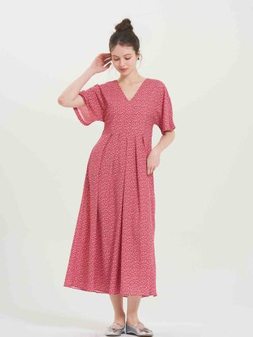 Celine Soft Pleat Dress - RED