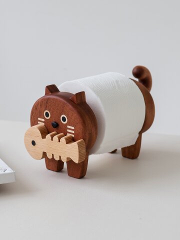 귀여운 고양이 우드 두루마리 휴지걸이 자석 오프너 세트