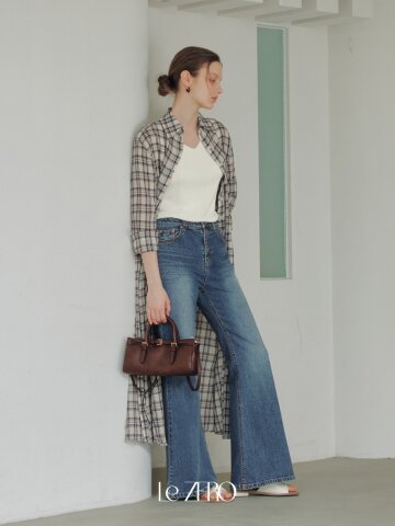 르제로 체크 셔츠 원피스 / 아이보리
