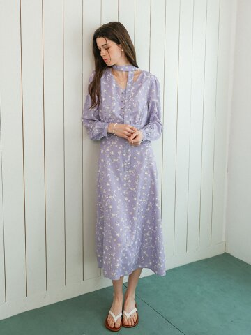DD_Floral tie neck dress_PURPLE